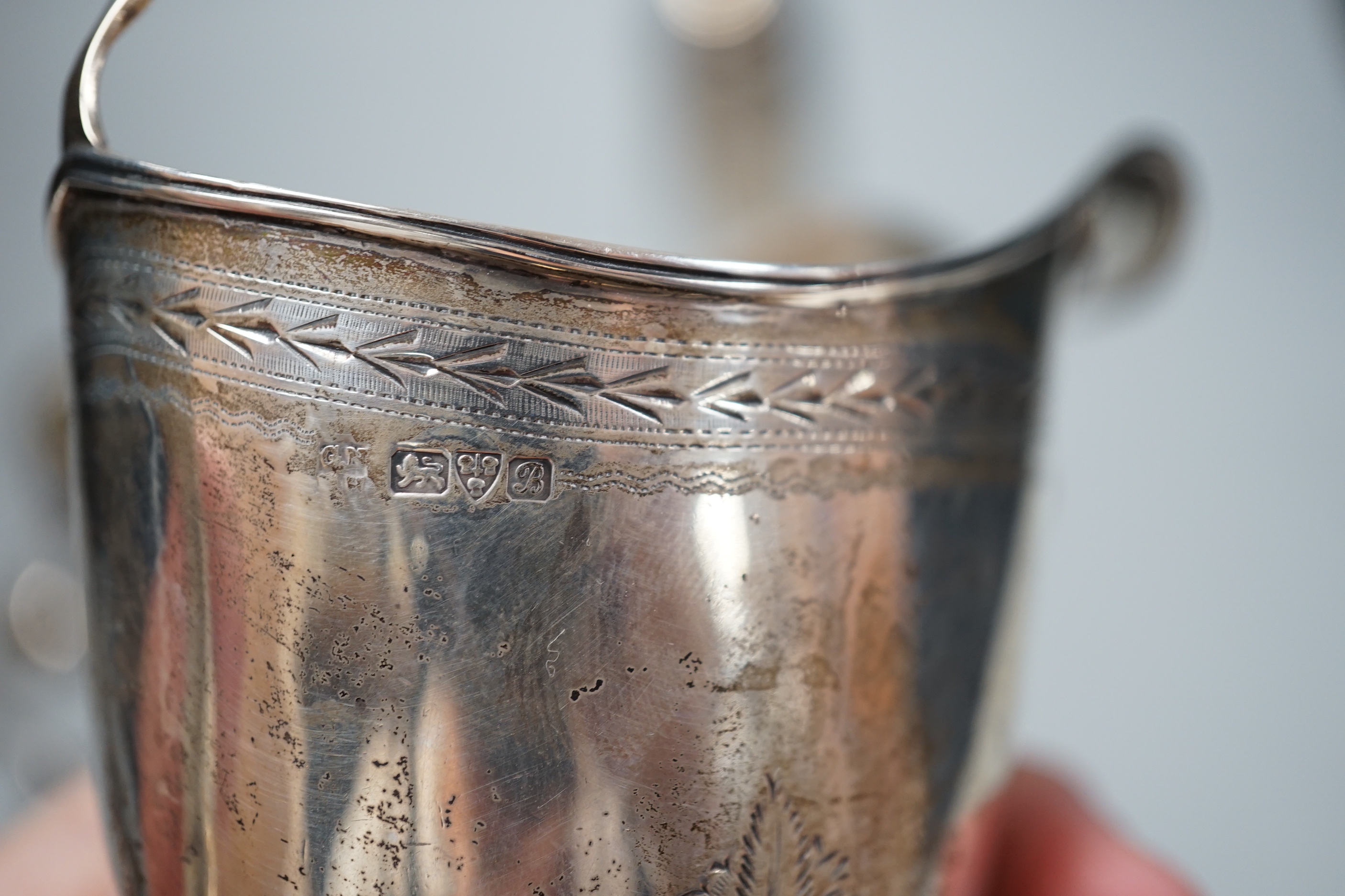 A pair of George III silver salts, London, 1778 and two later spoons, an Edwardian silver cream jug and a 925 specimen vase on stand.